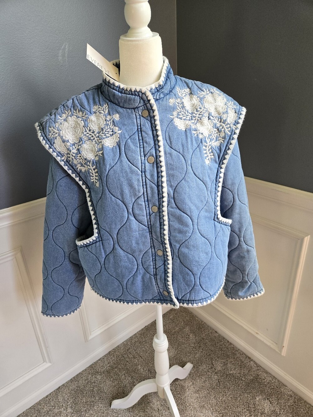 NWT Avec Les Filles Shoulder Flang Quilted Jacket size large - Picture 4 of 12
